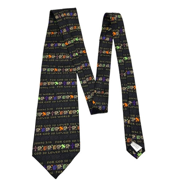 RM Style Neck Tie Mens 100% Silk Scripture John 3 16 For God So Loved The World - Picture 3 of 8